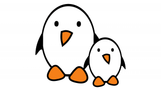 Zwei Comic-Pinguine vor weißem Hintergrund